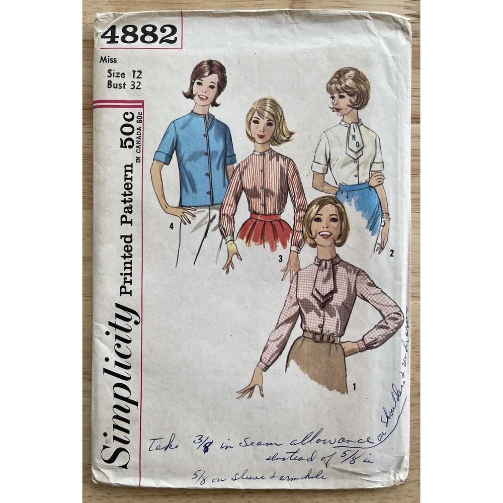 Simplicity 4882 Misses' Blouse Sewing Pattern Size 12 Bust 32 CUT COMPLETE